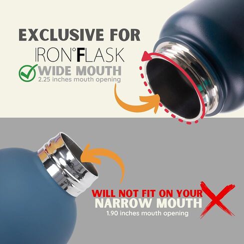غطاء من IRON ° FLASK بغطاء من القش لزجاجات المياه الرياضية المعزولة ذات الفم العريض، بسيطة خالية من مادة BPA، غطاءان، 4 ماصات، فرشتا تنظيف (أسود) in Kuwait