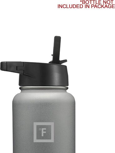 غطاء من IRON ° FLASK بغطاء من القش لزجاجات المياه الرياضية المعزولة ذات الفم العريض، بسيطة خالية من مادة BPA، غطاءان، 4 ماصات، فرشتا تنظيف (أسود) in Kuwait