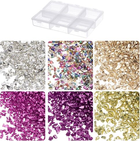 6 ألوان رقائق زجاجية مكسور - [1-3mm × 33g] سلسلة ألوان ملونة من الزجاج المعدني غير المنتظم لاستخدام الديكور DIY ، السطح الكهربائي in Saudi Arabia