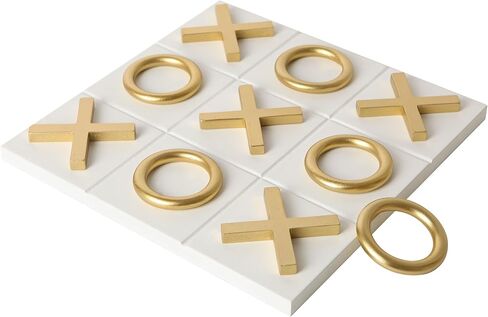 NIKKY HOME 12x12 Inch Tic Tac Toe Wood Game Board Classic Coffee Table Decor Modern Wooden Travel Game for Family, White & Gold in Saudi Arabia