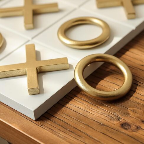 NIKKY HOME 12x12 Inch Tic Tac Toe Wood Game Board Classic Coffee Table Decor Modern Wooden Travel Game for Family, White & Gold in Saudi Arabia