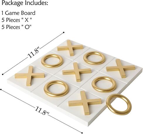 NIKKY HOME 12x12 Inch Tic Tac Toe Wood Game Board Classic Coffee Table Decor Modern Wooden Travel Game for Family, White & Gold in Saudi Arabia