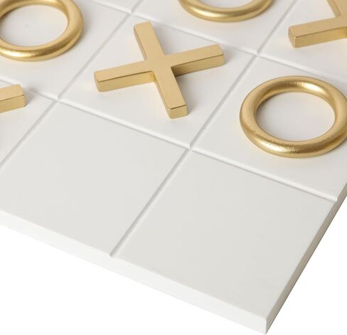 NIKKY HOME 12x12 Inch Tic Tac Toe Wood Game Board Classic Coffee Table Decor Modern Wooden Travel Game for Family, White & Gold in Saudi Arabia