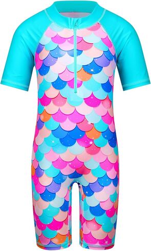 TFJH E Short Sleeve Girls Swimwear UV 50+ Rash Guard Sunsuits Beachwear Swimsuits 408 Rose Scale 8A in Saudi Arabia