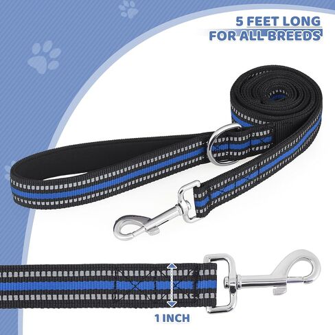 Magshion 60 inch (5 ft) Heavy Duty Dog Leash with 2 Comfortable Padded Handles, Traffic Handle for Extra Control, Reflective Walking Lead for Large, Medium and Small Breed Puppies, Navy Blue in Saudi Arabia