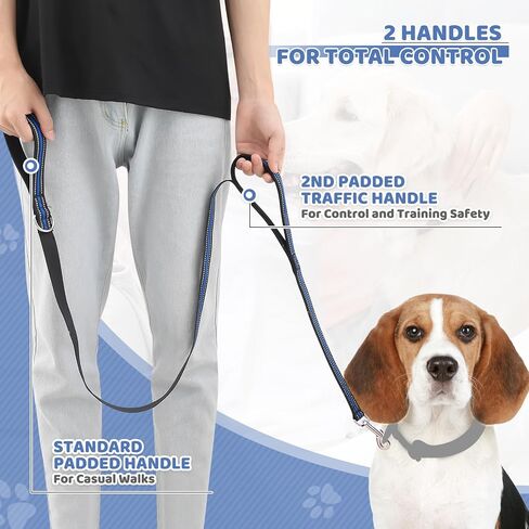 Magshion 60 inch (5 ft) Heavy Duty Dog Leash with 2 Comfortable Padded Handles, Traffic Handle for Extra Control, Reflective Walking Lead for Large, Medium and Small Breed Puppies, Navy Blue in Saudi Arabia