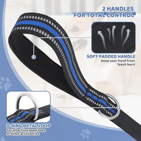 Magshion 60 inch (5 ft) Heavy Duty Dog Leash with 2 Comfortable Padded Handles, Traffic Handle for Extra Control, Reflective Walking Lead for Large, Medium and Small Breed Puppies, Navy Blue in Saudi Arabia