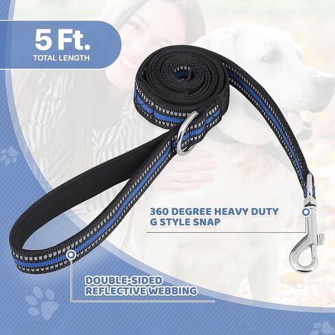 Magshion 60 inch (5 ft) Heavy Duty Dog Leash with 2 Comfortable Padded Handles, Traffic Handle for Extra Control, Reflective Walking Lead for Large, Medium and Small Breed Puppies, Navy Blue in Saudi Arabia