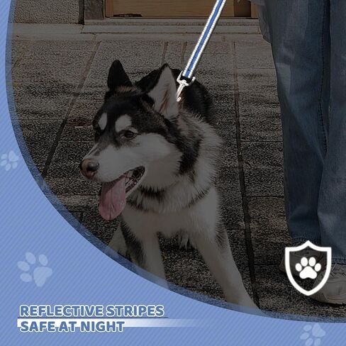 Magshion 60 inch (5 ft) Heavy Duty Dog Leash with 2 Comfortable Padded Handles, Traffic Handle for Extra Control, Reflective Walking Lead for Large, Medium and Small Breed Puppies, Navy Blue in Saudi Arabia