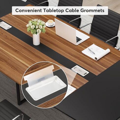 Tribesigns 8ft Conference Table ، 94.48L × 47.24W × 29.52H بوصة على شكل قارب مع طاولة اجتماعات مستطيل ، طاولة مجلس الإدارة الندوة الحديثة لغرفة المؤتمرات المكتبية (8 أقدام ، الجوز والأسود) in Kuwait