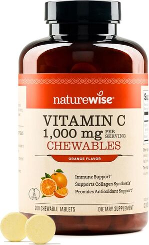 مكمل أقراص فيتامين C 1000 ملغ قابل للمضغ من NatureWise - دعم لنظام المناعة الصحي وتوليف الكولاجين - أقراص نباتية وغير معدلة وراثيًا وخالية من الغلوتين قابلة للمضغ بنكهة البرتقال - عدد 90 [كمية تكفي 45 يومًا] in Kuwait