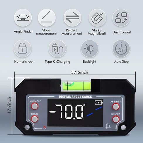 مقياس زاوية رقمي لضبط مستوى الفقاعات ومقياس الميل ومقياس XY ومنحدر محور XY لأدوات شفرة المنشار لأعمال النجارة وقاعدة مغناطيسية قوية بقياسات 4 * 90 و2 * 40 درجة مع تصنيف IP54 للإضاءة الخلفية in Kuwait