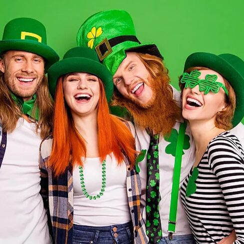 مجموعة إكسسوارات عيد القديس باتريك تتضمن قبعة خضراء ونظارات شامروك وقلائد ولحية خضراء وشم مؤقت in Kuwait