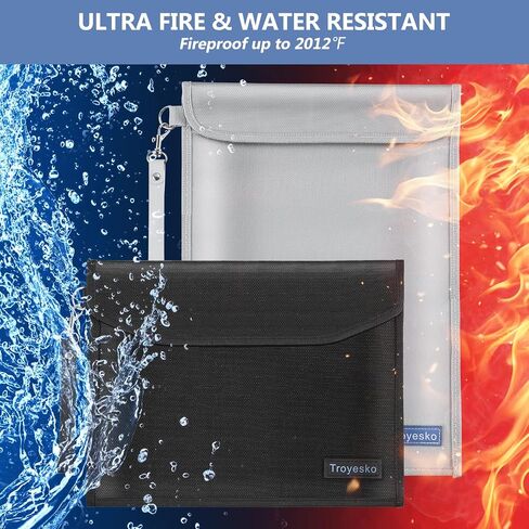 أكياس الأموال حقيبة مستندات مقاومة للحريق 2012 ℉ 2 حزمة 15x11 "/13x10" حقيبة مستندات مقاومة للماء حقيبة إثبات الحريق لـ Valuables Money Jewelry A4 File Legal Documents in Kuwait