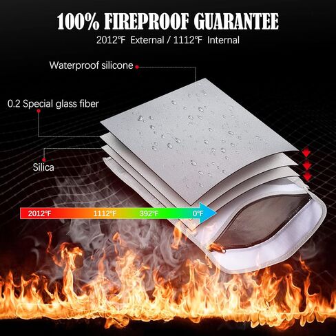 أكياس الأموال حقيبة مستندات مقاومة للحريق 2012 ℉ 2 حزمة 15x11 "/13x10" حقيبة مستندات مقاومة للماء حقيبة إثبات الحريق لـ Valuables Money Jewelry A4 File Legal Documents in Kuwait