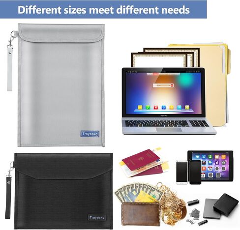 أكياس الأموال حقيبة مستندات مقاومة للحريق 2012 ℉ 2 حزمة 15x11 "/13x10" حقيبة مستندات مقاومة للماء حقيبة إثبات الحريق لـ Valuables Money Jewelry A4 File Legal Documents in Kuwait