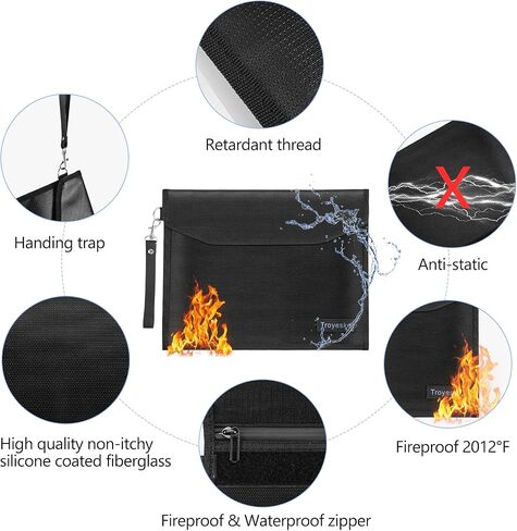 أكياس الأموال حقيبة مستندات مقاومة للحريق 2012 ℉ 2 حزمة 15x11 "/13x10" حقيبة مستندات مقاومة للماء حقيبة إثبات الحريق لـ Valuables Money Jewelry A4 File Legal Documents in Kuwait