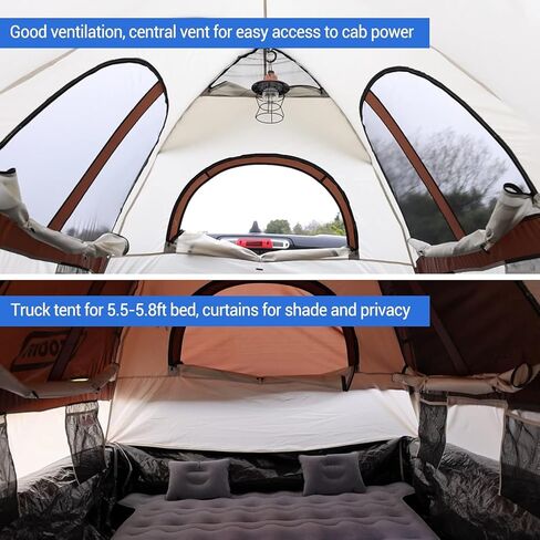 خيمة شاحنة تيكوم لسرير 5.5-5.8 قدم، خيمة سرير شاحنة مقاومة للماء PU3000 مم مع ذبابة مطر قابلة للإزالة، حقيبة حمل، 2 شخص محمول مزدوج الطبقة خيام شاحنة بيك اب مقاومة للرياح للتخييم وصيد الأسماك، كاكي in Kuwait
