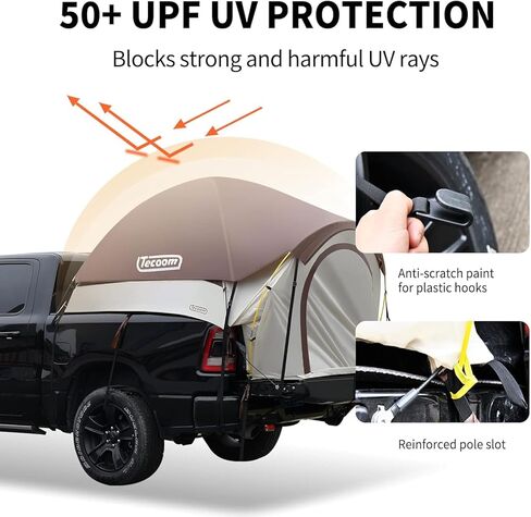 خيمة شاحنة تيكوم لسرير 5.5-5.8 قدم، خيمة سرير شاحنة مقاومة للماء PU3000 مم مع ذبابة مطر قابلة للإزالة، حقيبة حمل، 2 شخص محمول مزدوج الطبقة خيام شاحنة بيك اب مقاومة للرياح للتخييم وصيد الأسماك، كاكي in Kuwait