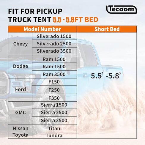 خيمة شاحنة تيكوم لسرير 5.5-5.8 قدم، خيمة سرير شاحنة مقاومة للماء PU3000 مم مع ذبابة مطر قابلة للإزالة، حقيبة حمل، 2 شخص محمول مزدوج الطبقة خيام شاحنة بيك اب مقاومة للرياح للتخييم وصيد الأسماك، كاكي in Kuwait