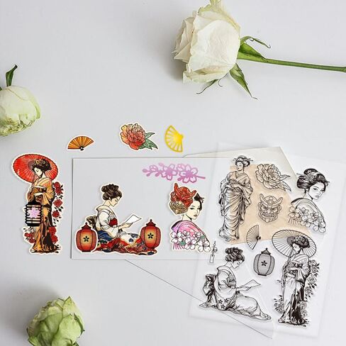 GLOBLELAND Fashion Woman Clear Stamps Dress Lady Silicone Clear Stamp Seals Butterfly Rose Transparent Stamps for DIY Scrapbooking Cards Making Photo Album Journal in Saudi Arabia