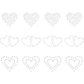 FINGERINSPIRE 12 PCS Bling Heart Hotfix Rhinestones, Glitter Heart Iron On Patches, 3 Styles Heart Rhinestone Iron On Transfers for DIY Jeans Jacket Clothing Handbag Shoes Caps Valentine's DIY Gift