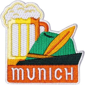 Vagabond Heart Munich Patch - Munich Germany Souvenir - Iron On Travel Badge - Beer Stein and Tyrolean Hat