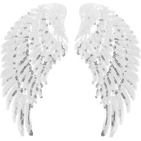BESTOYARD Sequins Large Angel Wings DIY Wing Sew on Big Patches Applique Iron on Wings for Jacket Coat Cloth Christmas Craft Angel Devil Evil Cosplay Wings Silver