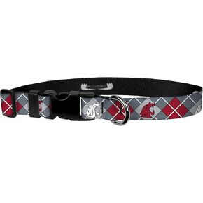 Dog Collar – Washington State University Adjustable Pet Collars, 3/4 Inch Wide, Small, Cougar Argyle