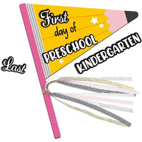 First and Last Day of School Flag with 16 Grade Labels Reusable Wooden Flag Sign for Preschool Kindergarten Pre-k College with Ribbons for Back to School Supplies and Photo Props