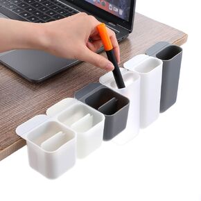 6 PCS Screen Pen Pencil Holders Attachable Deskside Pen Holder Computer Monitor Desktop Pen Organizer with Self Adhesive Attacher for Office Supplies Work Gadgets Storage (Gray, White and Clear)
