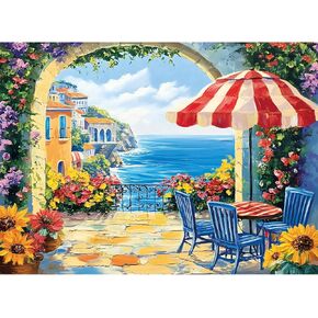 300 Pieces Jigsaw Puzzles for Adults, Seaside Flowers Puzzle for Adults Children Seniors, Oil Painting Style Puzzle 300 Pieces, Gift for Birthday, Home Decor, Fun for Family Entertainment(20.5*15 In)