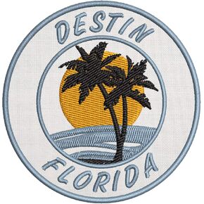Panama City Beach, Florida Retro Vintage Sunset Beach Palm Tree Scene Embroidered Premium Patch DIY Iron-on/Sew-on Decorative Badge Emblem Vacation Souvenir Travel Gear Clothes Appliques Ocean Series