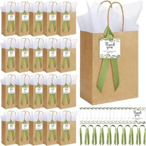 48 Sets Wedding Welcome Bags for Guests Bulk Wedding Gift Bags with Handle Tissue Paper Thank You Cards Ribbons for Guests Baby Shower Bridal Party Favors (Green,Leaves)