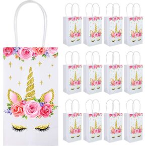 SATINIOR 12 Packs Unicorn Party Favor Bags, Unicorn Goodie Treat Gift Candy Bags with Handle Theme Goody Bag for Birthday Party Suppliers Baby Shower