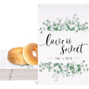 AnyDesign 150 Pcs Candy Buffet Bags - Self-Adhesive Treat Bags with Eucalyptus Leaves Pattern, White Kraft Paper, 5 x 7 Inch
