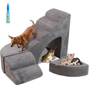 Pet Stairs for High Bed - LitaiL Stairs for Dogs to Get on Bed, 7 Steps Foam Dog Stair for Small Dogs, 35 inches Pet Steps Ramp with Washable Cover, Non-Slip Steps for Pets
