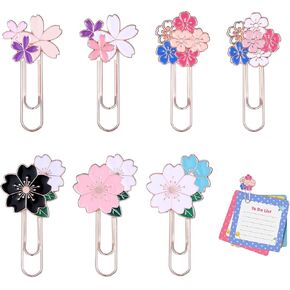7 Pcs Cherry Paper Clips, Metal Cute Paper Clip Large Size Flower Style Bookmark Colorful Decorative Paperclips Office Supplies for Bookmark Clamp Desk Accessories File Planner Covers Mark