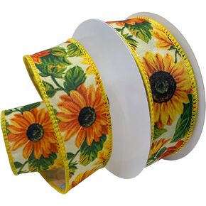 Morex Ribbon Wired Taffeta Sunflower Meadow Ribbon, 1.5 inch by 10 Yards, Yellow, 7562.40/10-605