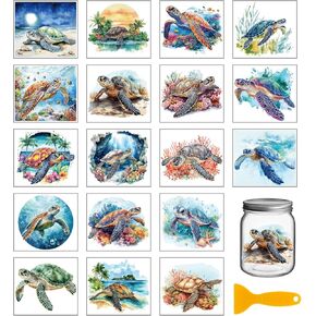 GLOBLELAND 18 Sheets Marine Life Transfer Stickers 3.9x3.6inch Colorful Sea Turtle Octopus Jellyfish Dolphin Home Decals Cup Transfer Decals for Furniture Vase Glass Art Crafts Decorations