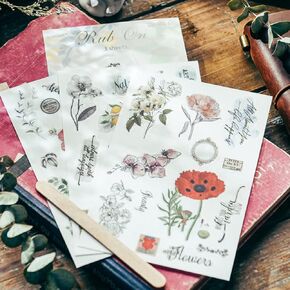 KSCRAFT Flowers Rub On Transfer Sticker for Scrapbook, Journal, Adult, Sewing Handicraft Decor, Card Making, Diary Album, DIY Art and Craft