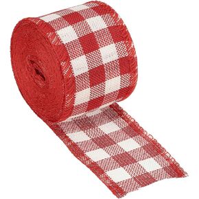 PATIKIL 2 Inch Wide 6.56 Yards Polyester Gingham Ribbon Wired Edge Ribbon, 1 Pack for Christmas Decoration Wrapping Red and White