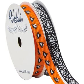 Ribbli 2 Rolls Halloween Grosgrain Ribbon,Spider Web Use for Craft,Halloween Wrapping,Home Decor,3/8 Inch Total 20 Yards,Black/White