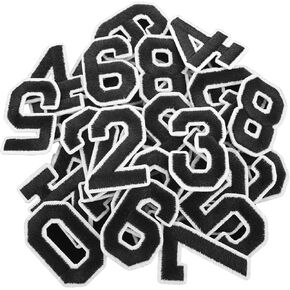 30 PCS Iron on Numbers Patches 0-9 Embroidered Patches with Ironed Adhesive Black Embroidery Number Patches Numbers 0-9 Applique for Clothes Backpack Fabric Jeans Hats Jersey Dress Shoes Bags
