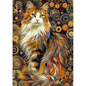 Luckyrichrui Cat Diamond Art Kits for Adults, 5D Animal Diamond Painting Kits for Beginner, DIY Full Drill Diamond Painting Kit, Home Wall Decor 11.8x15.8 Inch