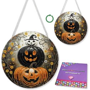 Halloween Diamond Art Painting Hanging Ornament Kit, DIY Double Sided Diamonds Painting Pumpkin Pendant Kit for Adults(9.8x9.8inch)