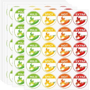 200PCS Spicy Indicator Stickers,4 Level Red Hot Chili Peppers Label Stickers, Food Warning Spicy Labels for Grocery Store,Multi Colored Chili Pepper Stickers for Food Packaging(1.5inch)