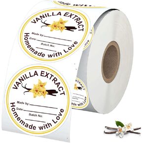 500 Pcs Vanilla Extract Stickers Labels Christmas Gift Stickers for Bottle Vanilla 2 in Homemade with Love Vanilla Extract Sticker for Handcrafted Vanillas Bottles,Kitchen Pantry,Jar,Organization