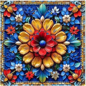 Stalente Diamond Painting Kits for Adults Mandala, 5D DIY Diamond Art Kits for Beginners Round Full Drill Diamond Painting for Home Wall Decoration Gift 12×12inch, Flower