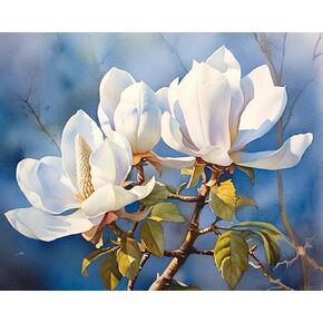 QACEYID Paint by Numbers for Adults, Blooming Magnolia Flower, Paint by Number Kits on Canvas, DIY Oil Paintings, 40x50cm No Frame